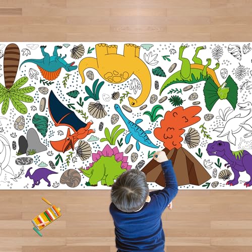 Image of OHOME Dinosaur Giant Coloring Poster /Tablecloth - Dinosaur Birthday Decorations,Kids Crafts Games Activities Toys Decor Party Decor for Classroom School