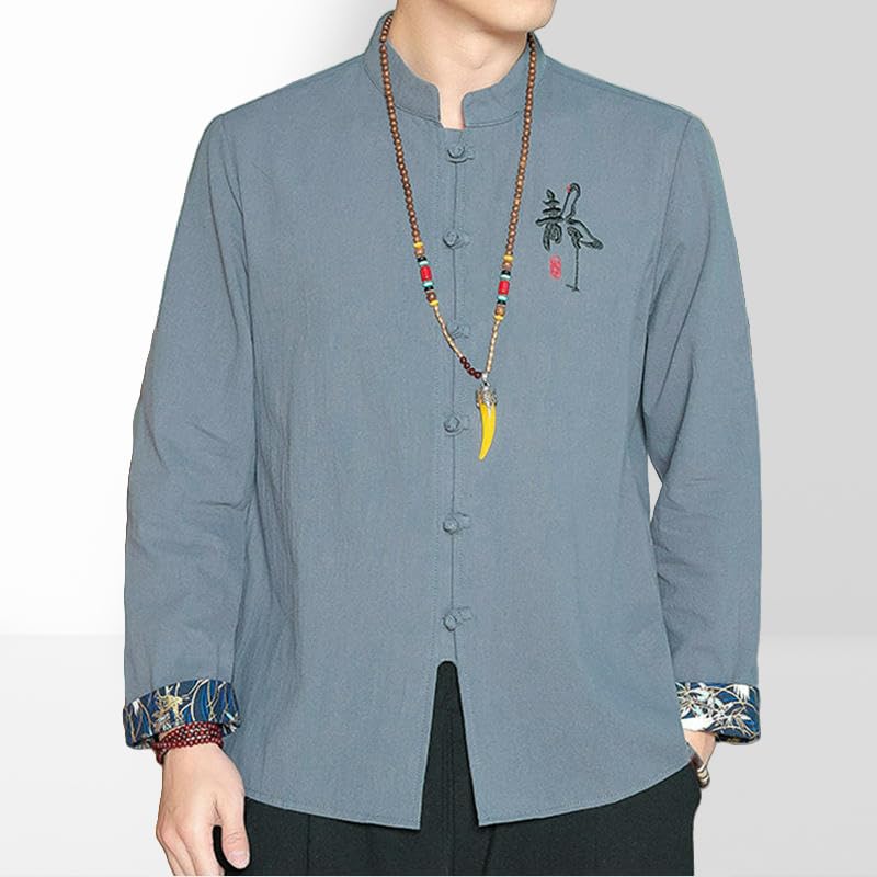Chemise patchwork en lin homme de style chinois décontracté - 4
