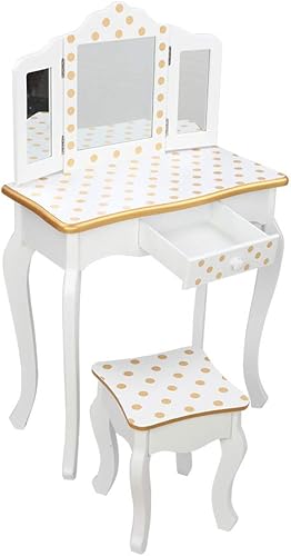 Miniatura 3 de Juego de tocador para niños con espejo de tres pliegues mesa de tocador y silla para niñas tocador de maquillaje con 1 cajón mesa de tocador de