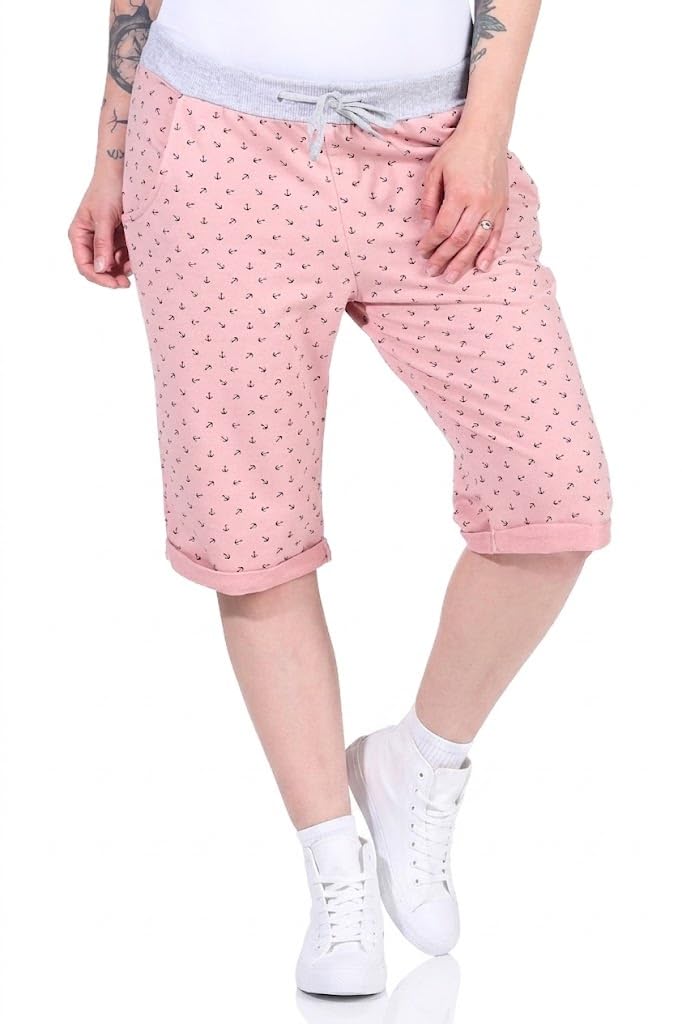 simaranda Damen Bermuda Shorts Kurze Baumwoll-Hose mit Stretch – Bequeme Einheitsgröße (36-42) – Elastischer Bund & Kordelzug – Casual Sommerhose Knie-lang 1818