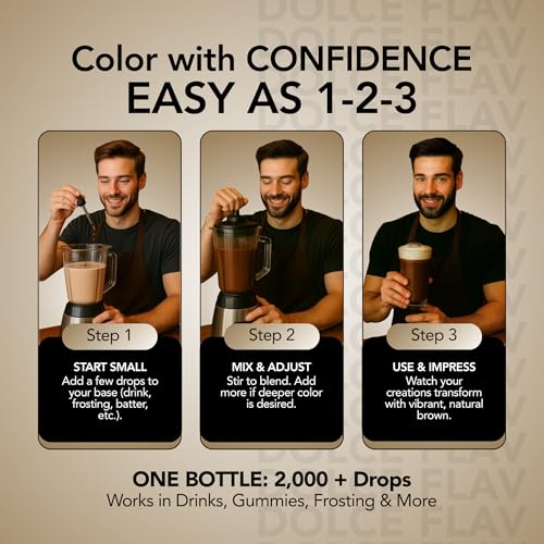 Image of Dolce Flav Natural Brown Food Coloring - 2 oz Liquid Color from Class IV Caramel with Graduated Dropper | Water-Soluble | For Baking, Beverages & Sauces | Kosher | Made in USA
