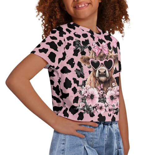 Image of Kids T Shirt Short Sleeve Crop Tops for Girls Summer Clothes Pullover Tees Shirt 5-14