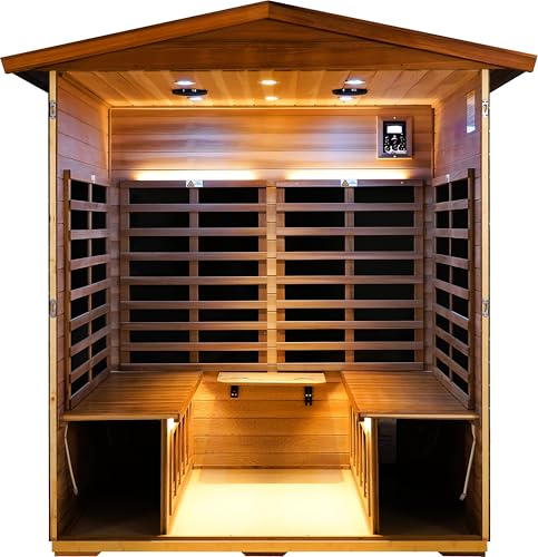 Image of LTCCDSS Ultra-Low EMF Red Cedar Sauna 4-Person, Outdoor Far Infrared Sauna for Home, EMF 0.1-1mG, 6 Carbon Crystal Heaters, Bluetooth & Chromotherapy (68.1 * 52.4 * 82.7 in)