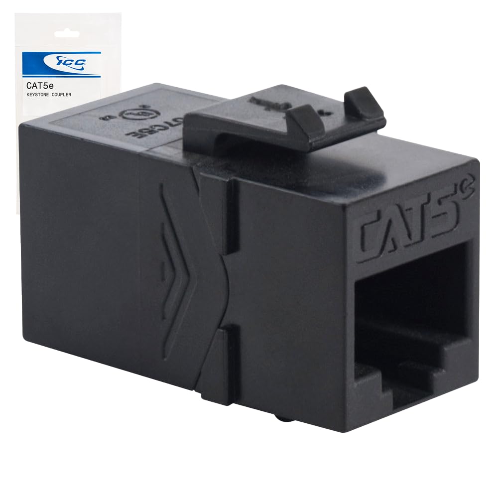 ICC CAT5e RJ45 Inline Keystone Coupler, 8P8C Female-to-Female Jack, Feed-Through PCB Module for Wall Plates & Patch Panels, UL Listed, Black, Single