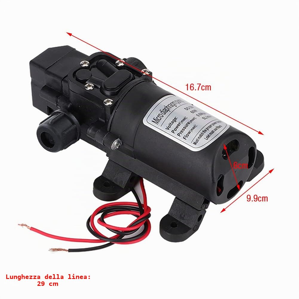 Pompa Acqua Alta Pressione 12V,60W 0.8Mpa 5L/Min Pompa Autoadescante a Membrana ad Alta Pressione,116PSI Pompa a Membrana per Caravan Camping Boat Giardino Irrigazione Agricola