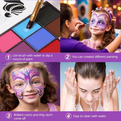 Image of Water-Based Face Paint Kit | Safe, Non-Toxic, Washable Face & Body Painting Colors with Brushes for Kids, Adults, Parties, Festivals & Halloween
