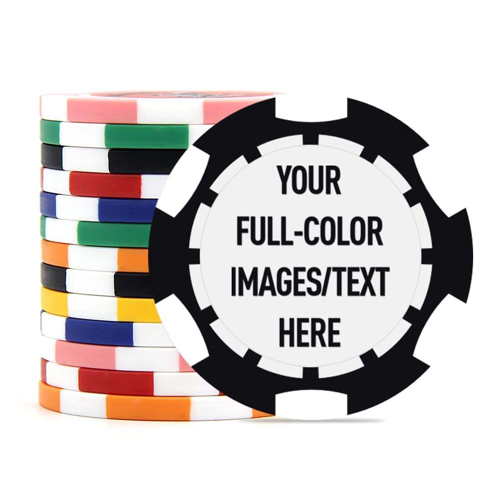 40 mm individuelle Pokerchips mit Ihrem Text, Logo oder Design für Hochzeiten, Jubiläen, Partys, Firmenveranstaltungen und Spendenaktionen, 100 farbige 11,5 g Pokerchips in Casino-Größe (schwarz)