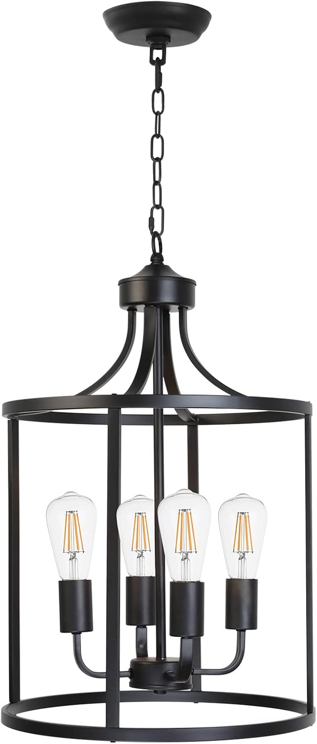 MELUXEM 4 Light Pendant Lighting Dining Room Lighting Fixture Matte Black Farmhouse Chandelier Metal Island Ceiling Lights for Kitchen Porch Foyer Hallway