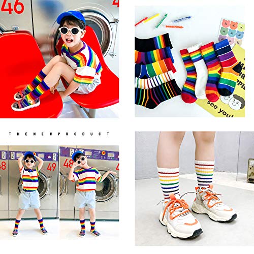 EIAY Shop Little Girls' Boys' Rainbow Stripes Cotton Crew Socks3