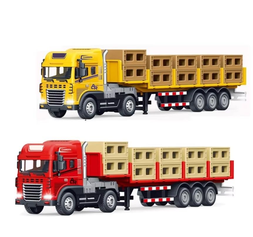 Image of Friction Powered Logistic Transport Truck Toy for Kids Boys Girls Big Size 1:24 Die cast Alloy Model Caret Container Truck with Light Sound Pull Back Vehicle (Multicolor, Pack of 1)