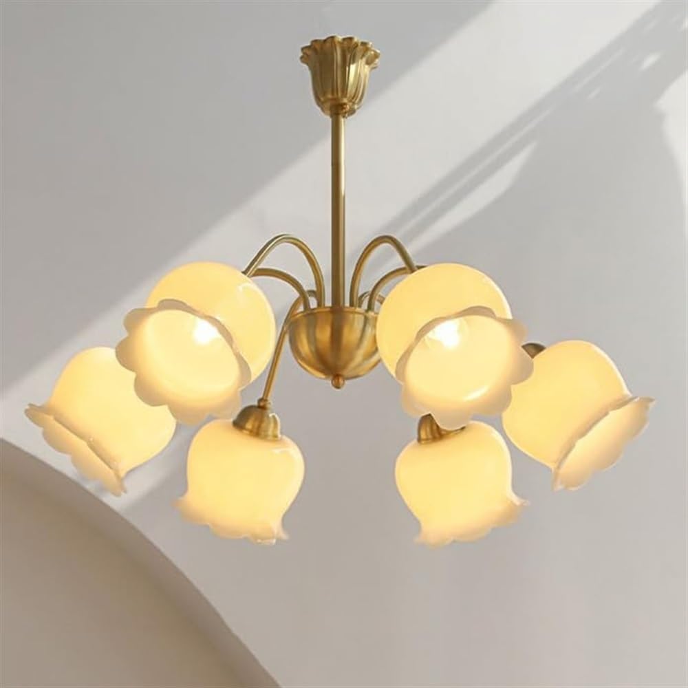 Olskfuh Size_name Flower Chandelier Compatible With Gilrs Bedroom, Antique Copper Milk White Ceiling Lights, Petals V-Intage Gold Pendant Lamp,Chandelier Lamps,-68Cm
