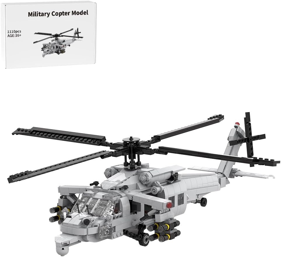 Military Helicopter Building Blocks Sets, Seahawk MH-60s Helicopter MOC Military Plane Model Kit, Collectible Gifts Set for Adults (1110 Pcs)