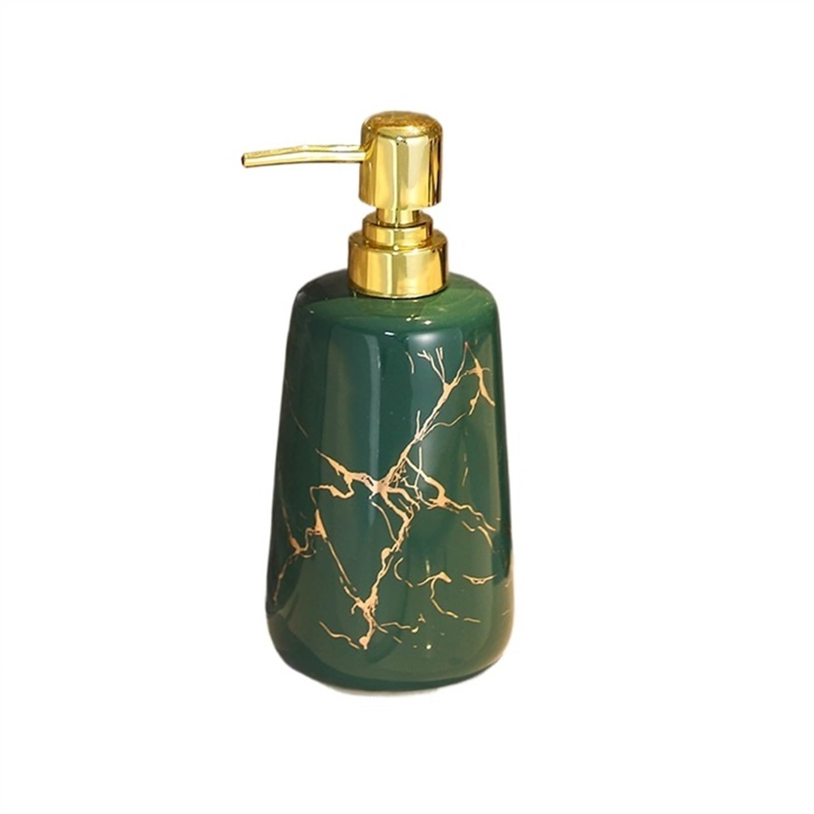 Dispensador de jabón cerámico con Textura de mármol y Bomba Dorada, dispensador de líquido Recargable para Cocina y baño (Verde L)