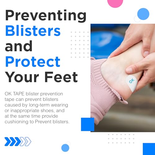 Image of OK TAPE Pre-Cut Blister Bandages for feet | Blister Prevention Tape for Feet, Fingers, Toes | 1.2in x 3.5in,White,100pcs