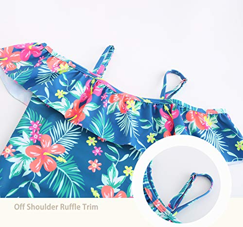 Image of Girls One Piece Swimsuits Off Shoulder Bathing Suit for Kids Hawaiian Swimwear 3-16 Years