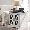 Jxqtlingmu farmhouse end table 24 large sofa side table with charging station mesh barn door and adjustable storage shelf rustic wood square nightstand for living room bedroom office white  urban country home decor