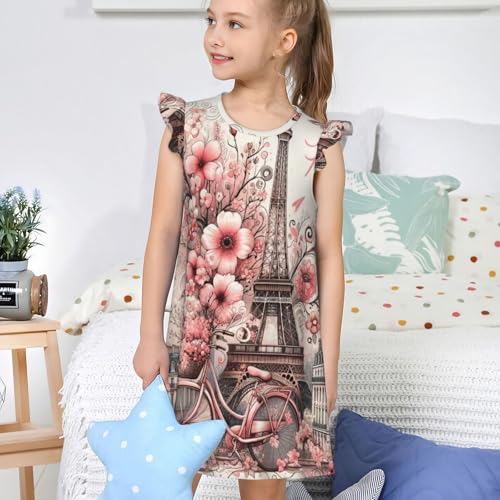 Augenstern Flutter Sleeve Nightgown Pajama Gown Paris-Eiffel-Tower-Buttefly Easy Pull-On Sleepwear Nightdress4