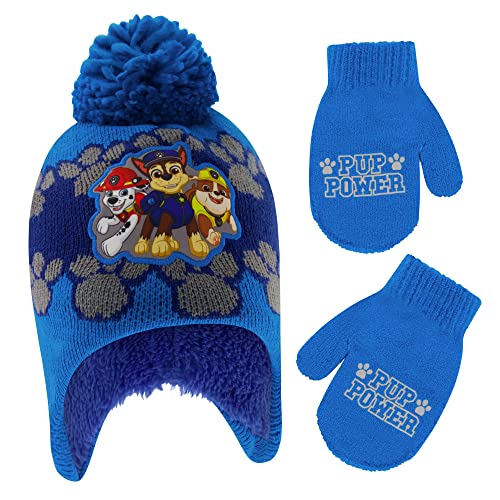 Nickelodeon Boys Winter Hat Set, Paw Patrol's Marshall, Chase and Rubble Toddler Beanie and Mittens for Kids Age 2-4