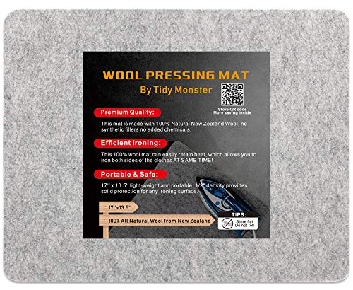Tidy Monster 17   x 13.5   Wool Pressing Mat for Quilting, 100% Wool from New Zealand, Portable Felted Wool Ironing Mat