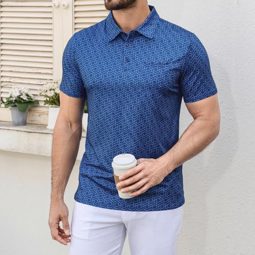 Camiseta polo casual para hombre de manga corta, con estampado completo, tecnología transpirable y secado rápido, bolsillo en el pecho, cuello con botones, UPF 50+, ideal para exterior, rugby y actividades atléticas miniatura 5