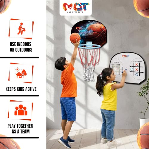 Image of 3-in-1 Wall Mount Basketball Hoop for Kids|Indoor Hanging Basketball Set with Tic-Tac-Toe & Dot Game with Marker Ball|Sports Toy & Creative Board for Boys & Girls 3+|Birthday Gift