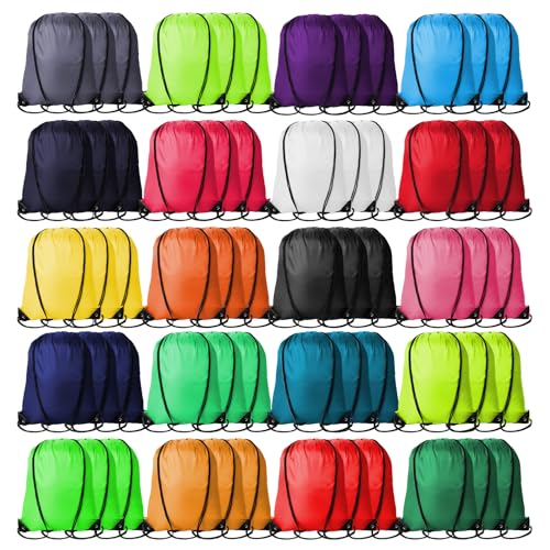 Kuhome 60Pcs Drawstring Backpacks Bulk String Bag Cinch Sack Pack Storage Knapsack Polyester Gift Bags Sports Drawstring Bags for Trip Gym Party Bags(20 Colors)