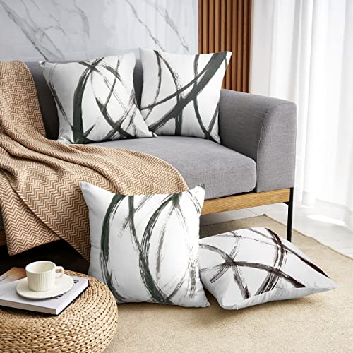 Black And White Throw Pillow Covers Abstract Ink Graffiti Art Pillow Cover Modern Home Decorative Aesthetic Square Pillowcase Cushion Covers For Living Room Sofa Couch Set Of 4,18X18 Inches #TOP1
