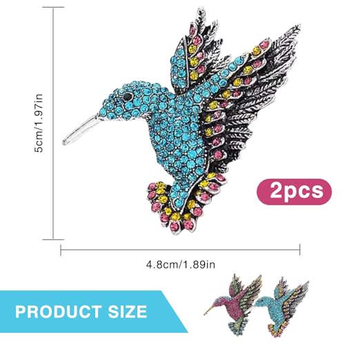 Image of 2 PCS Hummingbird Brooch Pin, Rhinestone Crystal Animal Bird Brooches Pin