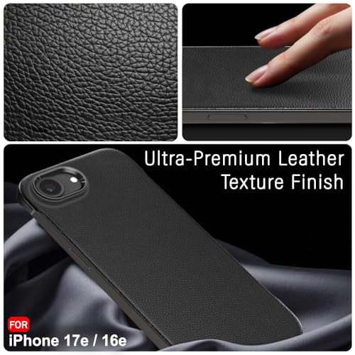 Image of TheGiftKart for iPhone 16e / iPhone 17e Case, Slim Hard Back Cover, Leather Texture Finish, Metal Camera Ring, Lightweight Profile, Hybrid Ultimate Slim Back Cover Case (PC & TPU, Black)