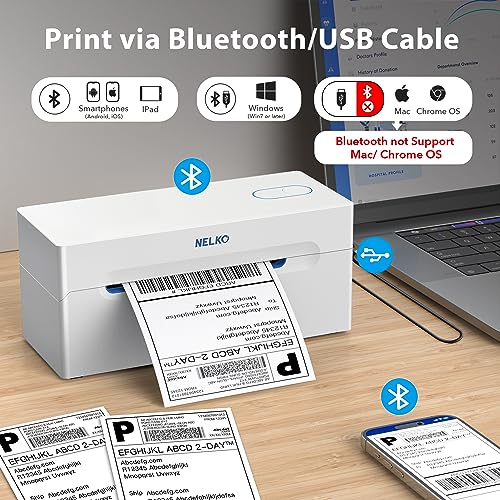 Nelko Bluetooth Thermal Shipping Label Printer, Wireless 4x6 Shipping Label Printer for Small Business, Support Android, iPhone and Windows, Widely Used for Amazon, Ebay, Shopify, Etsy, USPS (White)
