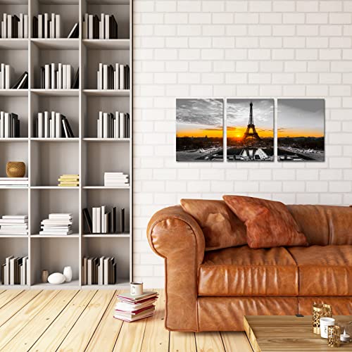 Levvarts Paris Canvas Wall Art Black And White Eiffel Tower At Gold Sunrise Picture Painting Modern Cityscape Poster Artwork Framed For Home Office Bedroom Decor Ready To Hang #TOP3