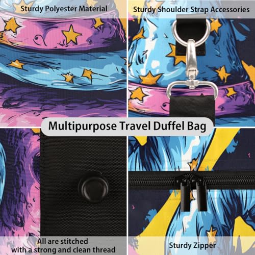 Scary Halloween Travel Duffle Bag for Women Men Gym Duffel Foldable Bag Waterproof Weekender Wizard Hat Duffle Tote4