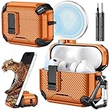 Picture of Inesore for AirPods Pro 3 Case (2025) with Phone Stand & Cleaning Kit,Compatible with Magsafe,Magnetic Automatic Lock Cover for AirPods Pro 3rd Generation,Orange