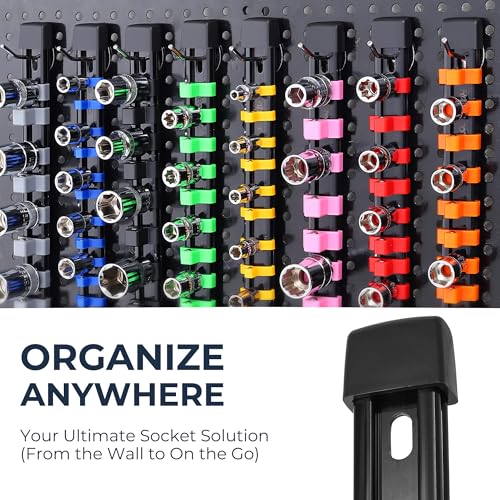 Image of Reniteco 9-Piece Socket Organizer Set - 1 /4-Inch x 48 Clips, 3 /8-Inch x 45 Clips, 1 /2-Inch x 36 Clips, Heavy Duty ABS Socket Holder, Premium Quality Socket Clip Rail Holder for Tool Box Drawer