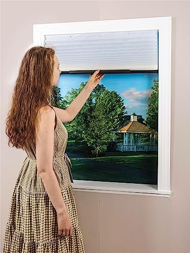 ECFAC Easy Up & Down Cordless Pleated Window Shades, Light Filtering Fabric Window Blinds, 36in x 64in (Fits Window Width30''-36''), Easy Trimming & Installing (White,2pcs-Pack)