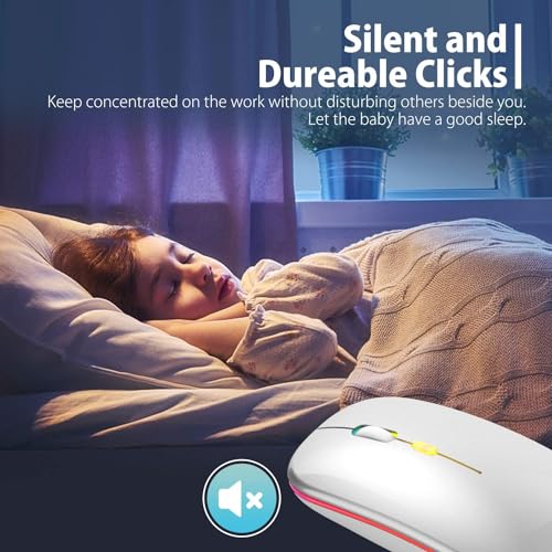 Image of LED Wireless + Bluetooth Mouse, Slim Silent 2.4G Portable Mobile Optical Office Mouse with USB & Type-c Receiver, 3 Adjustable DPI Levels for Notebook, PC, Laptop, Computer (Silver)