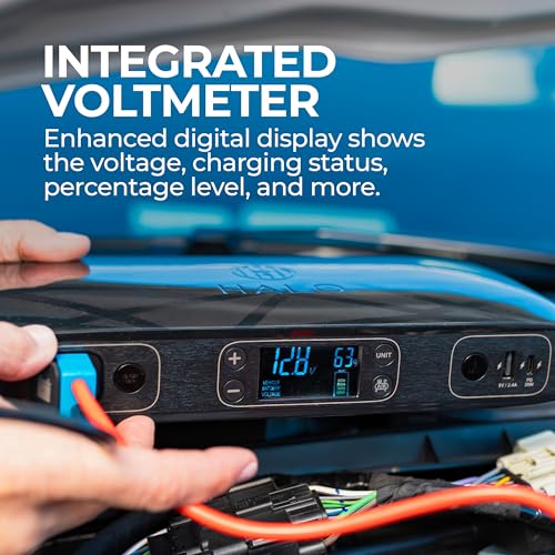HALO Bolt Ultimate 2 Portable Car Battery Jump Starter | 130 PSI Air Compressor, 55.5Wh USB Power Bank with AC Outlet, Emergency Floodlight & Charger, Jumps Cars SUVs & Trucks, Inflates Tires — Navy - image 2