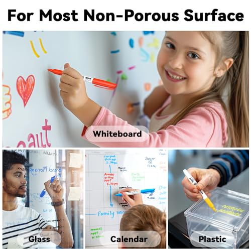 Fine Tip Dry Erase Markers - 12 Pack Fine Point Thin Assorted Colors Whiteboard Bulk, Low Odor Dry Erase Markers for Office Classroom School White Board - 10 Colors