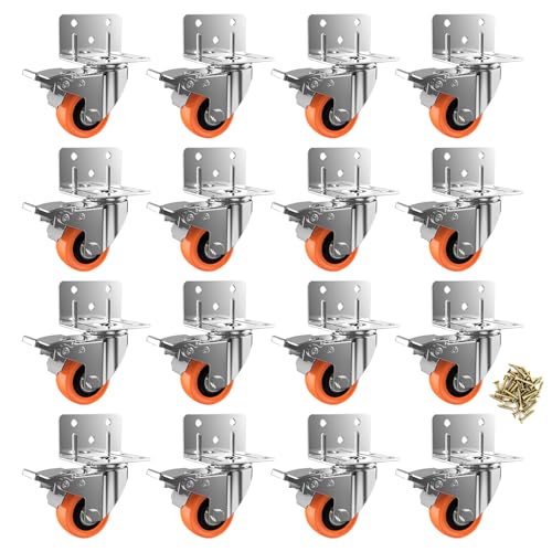 Image of 2inch L-Shaped Caster Wheels, Side Mount Casters Set of 16, Heavy Duty Casters with Brake, Double Bearing Locking Polyurethane(PU) Wheels for Baby Beds /Cabinets /Furniture（16 Pack