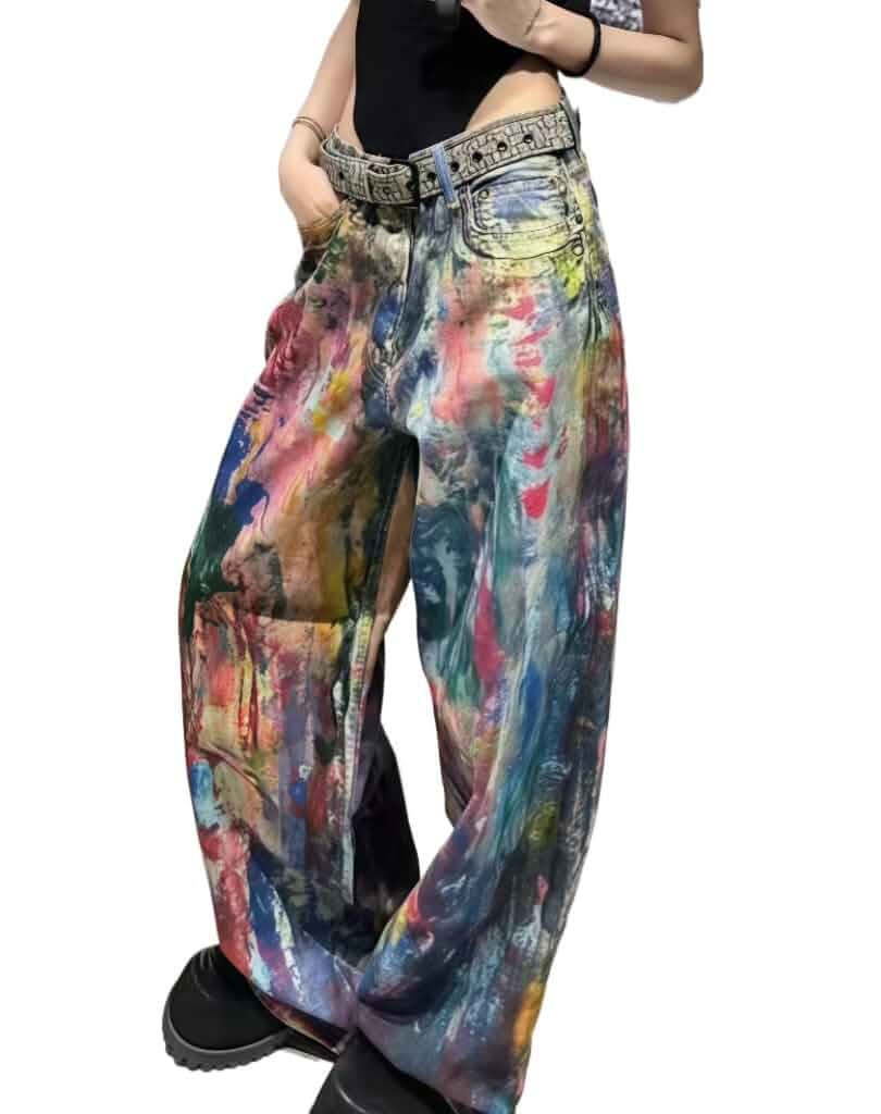 Unisex Y2k Vintage Hiphop Grunge Color Ink Oil Painting Graffiti Jeans Loose