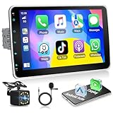 Motorsi Autoradio 1 Din Bluetooth Wireless Apple Carplay Android Auto Radio, 10 Pollici Schermo Staccabile 1280P HD IPS Touchscreen Auto Radio Con Bluetooth 5.2 EQ FM SWC USB, Telecamera Posteriore