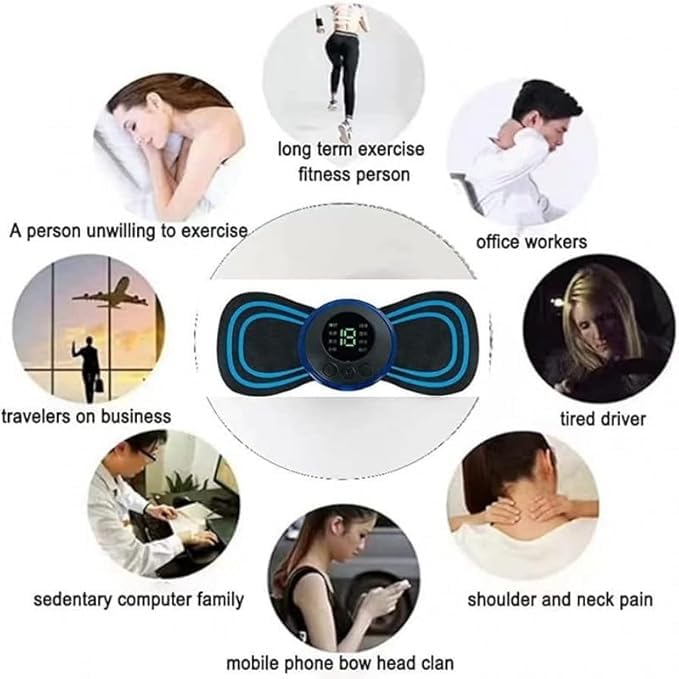 Image of EMS Muscle Stimulator Electric Handheld Mini Portable Electric Rechargeable Neck, Shoulder and Body Butterfly Massager for Pain Relief and Health & Personal Care (Blue, Medium- 1 Pc)