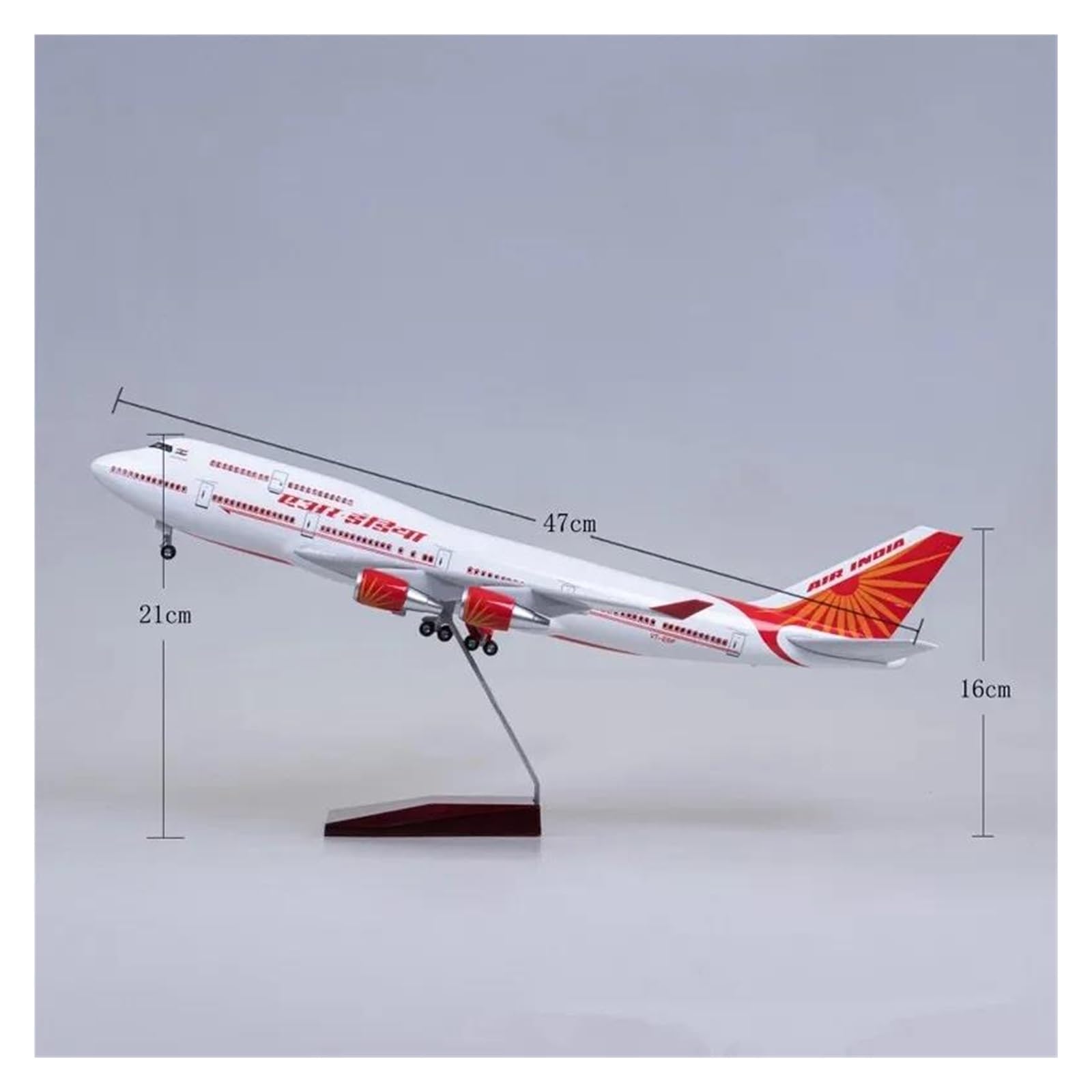Diecast zabawki samolotowe 47CM dla Boeinga 747 model samolotu Indie samoloty W lekkie i koła podwozie maszyna do odlewania ciśnieniowego zebrane do zbierania i wyświetlania (bez lampy)