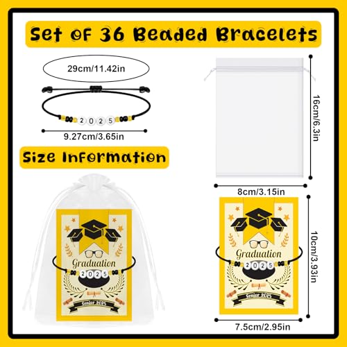 Image of 36 Set 2025 Graduation Bracelet include 36 Adjustable Bracelet 36 Graduation Card Graduation Party Favors Gifts Class of 2025 for Guests Classmates Graduation Senior High School Decorative Accessories