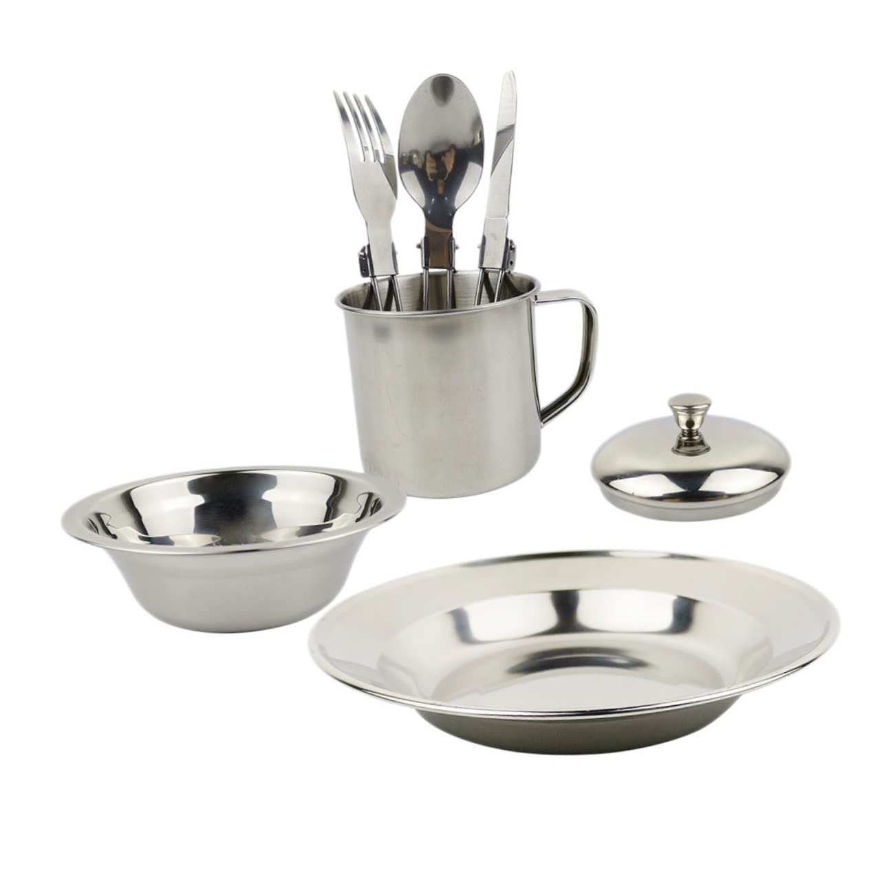 Holibanna 1Set Portable Stainless Steel Cookware Person Camping and Picnic Lightweight Durable Compact Tableware Combination for Outdoor Activities and Giving