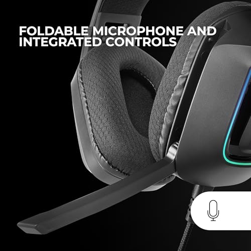 MH-STRIKE, Cuffie Gaming FRGB Rainbow, Design Ergonomico, Driver al Neodimio da 50 mm, Microfono Pieghevole, Controlli Integrati, Cuscinetti Air, Archetto Regolabile, Multiplatform, Nero - Cuffia gaming - Immagine 2