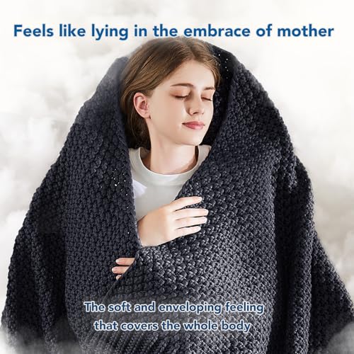 Topcee Knitted Weighted Blanket - 60"x80" 15lbs Queen Size Cooling Chunky Knit Heavy Blanket for Adults Cable Yarn Knit Decorative No Beads Soft Cozy and Cooling Weighted Throw Machine Washable