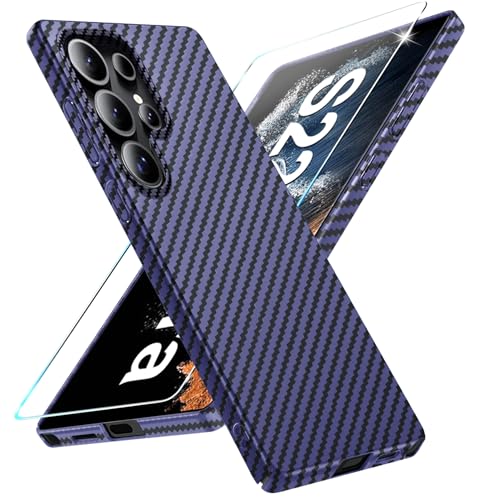 Coque Samsung Galaxy S22 Ultra avec protecteur d'écran étui carbone rigide antichoc