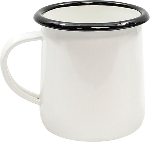 Miniatura 1 de Tablecraft Enamelware Collection - Taza de café esmaltada de color blanco sólido con borde negro, para campamento, caravana, granja, hogar y