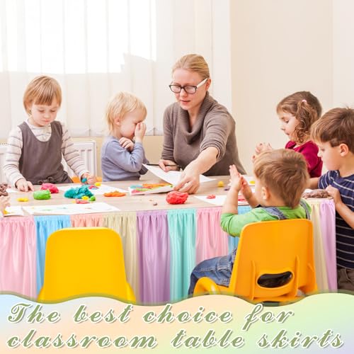 Image of Oudain Macaroon Table Skirt for Teacher Desk 29.5 inch x 13.8 ft Colorful Wrinkle Table Cover Skirt Macaroon Birthday Party Decorations for Classroom Kidney Shaped Desk Back to School Supplies